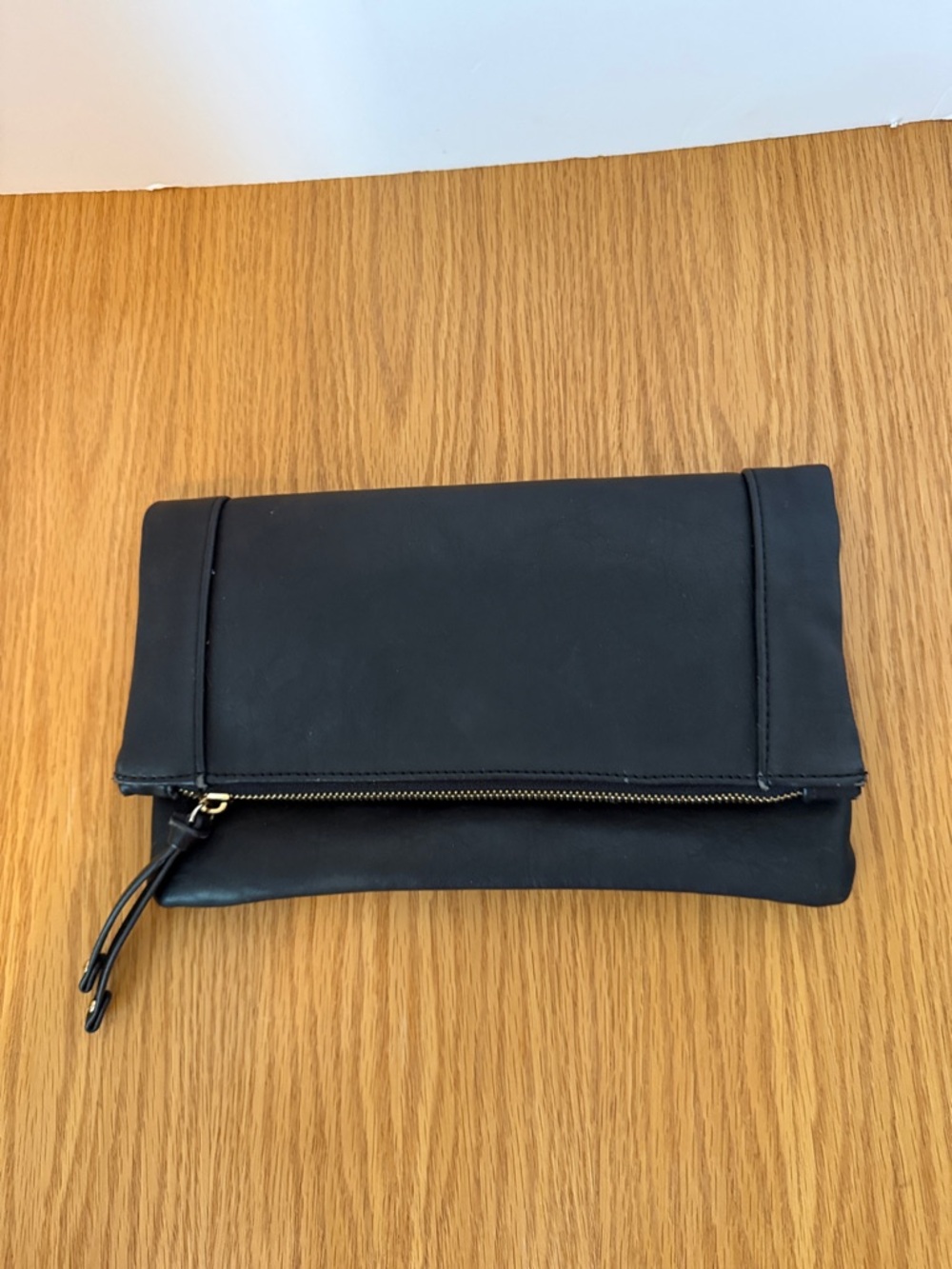 Sole Society Black Fold-Top Leather Pouch